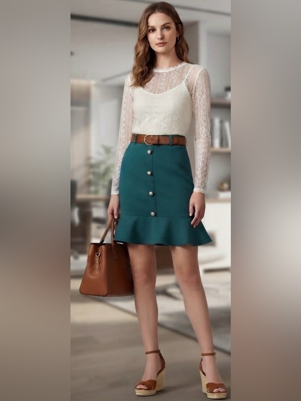 Messini Green Faux Button-Down Skirt